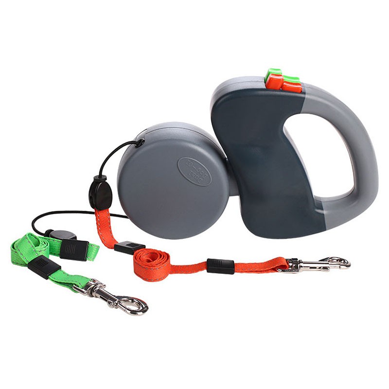 One Hand Control Double Dog Leash Retractable Quick Release