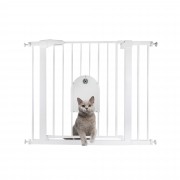 Walk Through Pet Gate with Small Lockable Pet Door, Auto-Close Dog Gates for Doorways and Stairs, Pressure Mounted, No Drilling, Fits Openings 29"-40.5", Includes 2.75" and 5.5" Extension