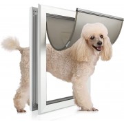 Large Pet Door Aluminum Dog Door, Large Dog Door with Slide-in Lock Panel and Magnetic Flaps, Durable Aluminum Frame, Energy Efficient, Easy to Install, Heavy Duty, Medium
